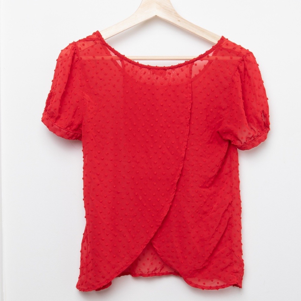 sheer red dot shirt with sweet sleeves